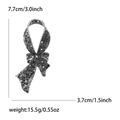 Luxury rhinestone bow brooch in silver alloy with detailed size measurements and weight - Bowknot Style (0387-BK) / Black