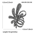Vintage silver flower brooch with black rhinestones, size 6.3cm x 4.5cm for women - Black