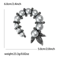 Spilla floreale vintage canna di fucile con perle grigie e strass neri da donna - Nero