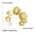 Matte gold floral brooch with pearls and rhinestones, size 3.7cm by 3.5cm wide - Gold