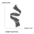 Vintage silver alloy ribbon brooch with dark grey rhinestones measuring 6.0cm x 2.9cm - Black