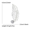 Spilla a piuma argento opaco con perla grigia metallizzata, 6,3 cm x 2,5 cm - Argento Opaco