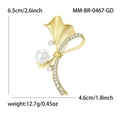 Elegante spilla a foglia d'oro con perle e strass, altezza 6,5cm, design vintage - Oro (0467-GD)
