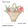 Hollow flower basket brooch with pink rhinestones and pearls on gold-plated metal - Gold