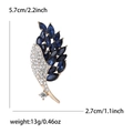 Exquisite gold-plated feather brooch with blue crystals and white rhinestones, 5.7cm size - Gold