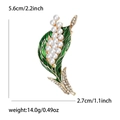 Elegant gold lily of the valley brooch with green enamel, pearls and rhinestones - Green 0440-GN