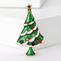 Elegant gold Christmas tree brooch with green enamel and vibrant colorful rhinestones - Green