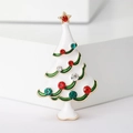 White enamel Christmas tree brooch with colorful rhinestones and gold-plated alloy details - White