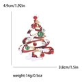Detailed dimensions of enamel Christmas tree brooch with rhinestones and star top - Red
