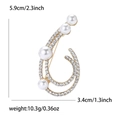 Elegante broche de aleación dorada con perlas y diamantes, diseño curvo, 5,9 cm x 3,4 cm - Dorado