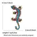 Exaggerated lizard brooch with multi-color rhinestones in retro gold finish for suits - Colorful