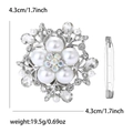 Eleganter Blumen-Brosche mit weißen Perlen und Kristallen, 4,3 cm Schalclip-Schmuckstück - Silber/Weiß