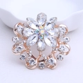 Floral crystal scarf buckle with rose gold petals and colorful rhinestone center - White