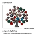 Detailed view of Tree of Life brooch featuring multi-color rhinestones and bronze base - Vintage Style (0579-MX) / Colorful