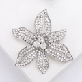 Eleganter silberner Blumen-Brosche mit funkelnden Strasssteinen auf minimalistischem Display - Silber