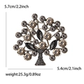 Elegant vintage alloy money tree brooch with rhinestones, 5.7cm x 5.4cm size details - Vintage Style (0579-BR) / Brown