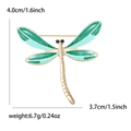 Detailed size and weight diagram of the enamel dragonfly brooch in 4.0cm x 3.7cm - Green