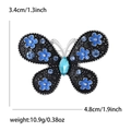 Retro Schmetterling Brosche mit blauer Emaille und Kristall für Anzüge, 4,8 cm Breite - Blau