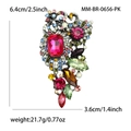 Vintage floral brooch pin in antique silver with colorful rhinestones and pink center crystal - Rose Red