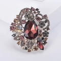 Detailed close-up of Bohemian crystal brooch featuring a large red teardrop gemstone - Purple
