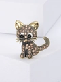 Spilla vintage a forma di gatto dorata con strass color champagne e occhi neri - Base Dorata Strass Marrone (0732)