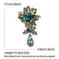 Details zur Vintage Blumenbrosche Maße 7,1cm x 4,0cm mit Wassertropfen Anhänger - Vintage Gold - Blau