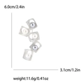 Detail showing dimensions of 6.0x3.1cm for the modern silver square pearl brooch - Silver