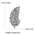 Broche feuille argentée avec cristaux pavés étincelants et dimensions 6,7 cm par 3,3 cm - Noir