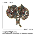 Luxury rhinestone leaf brooch in colorful vintage gold alloy with detailed dimensions - Colorful