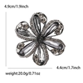 Elegant flower brooch in dark grey rhinestones with size 4.9x4.4cm and 20g weight - Antique Silver Black (0778-BK)