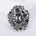 Elegant Bohemian vintage brooch with grey teardrop crystal and black gemstones - Black