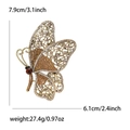 Vintage gold alloy butterfly brooch with amber rhinestones measuring 7.9cm x 6.1cm - Gold