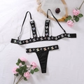 Completo intimo sexy nero a due pezzi con farfalle olografiche e catene metalliche - S / Nero Viola