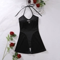 Body intimo nero con allacciatura al collo in rete trasparente e dettagli in pizzo - S / Nero