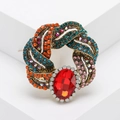 Vintage retro palace style wreath brooch with red oval crystal and colorful rhinestones - Red