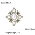 Vintage baroque alloy flower brooch with pearls and rhinestones measuring 6.3x5.9cm - White