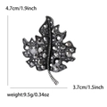 Detailed size chart of a maple leaf brooch with dimensions 4.7cm x 3.7cm and weight 9.5g - Black 0882-BK