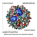 Vintage round floral brooch with colorful rhinestones and blue crystals, 5.5cm x 5.9cm - Ancient Gold Multi-color