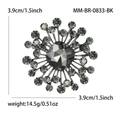 Spilla fiocco di neve vintage con cristallo nero e misure di 3.9cm 1.5pollici - Nero (MM-BR-0833-BK)