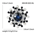 Vintage starburst brooch with deep blue crystal center and 3.9cm measurement detail - Blue (MM-BR-0833-BL)