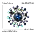 Spilla a fiocco di neve retrò con cristalli blu scuro e strass iridescenti, 3,9 cm - Blu Inchiostro (MM-BR-0833-BL2)
