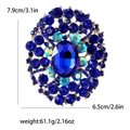 Dettaglio della grande spilla a fiore con strass blu con dimensioni e peso specifici - Blu