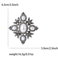 Vintage silver baroque brooch featuring elegant white pearls and grey crystal accents - Antique Silver