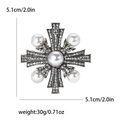 Spilla a croce vintage in argento con perle e strass, misura 5,1cm per 5,1cm - Stile Argento (0860-SL)