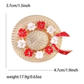 Elegante spilla a cappello di paglia dorata con fiori in smalto rosso e bianco e misure - Oro-Rosso