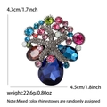 Colorful rhinestone flower basket brooch pin in silver finish with size dimensions - Silver