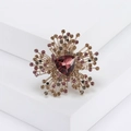 Irregular geometric crystal floral brooch with purple main stone and gold plating - Purple (MM-BR-0950-PU)