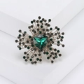 Irregular geometric crystal glass brooch with green gemstone in sunburst fireworks design - Green (MM-BR-0950-GN)