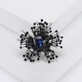 Vintage geometric brooch with dark blue crystal centerpiece and silver starburst frame - Blue (MM-BR-0950-BL)
