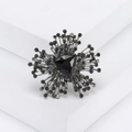 Irregular geometric crystal flower brooch with black triangular stone in gunmetal finish - Black (MM-BR-0950-BK)